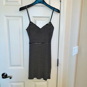 Reformation black white striped sweetheart neck mini bodycon strappy mini dress